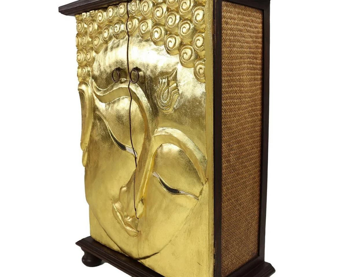 Oriental Galerie Wandschrank mit Goldverzierung und Rattan - Bild 3