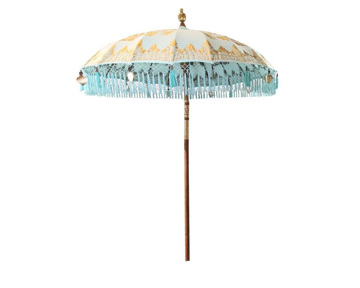 Oriental Galerie Bali Sonnenschirm Türkis Gold Fransen 180 cm - Bild 2