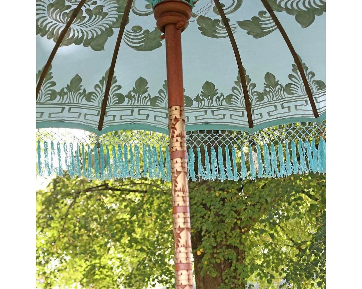 Oriental Galerie Bali Sonnenschirm Türkis Gold Fransen 180 cm - Bild 5