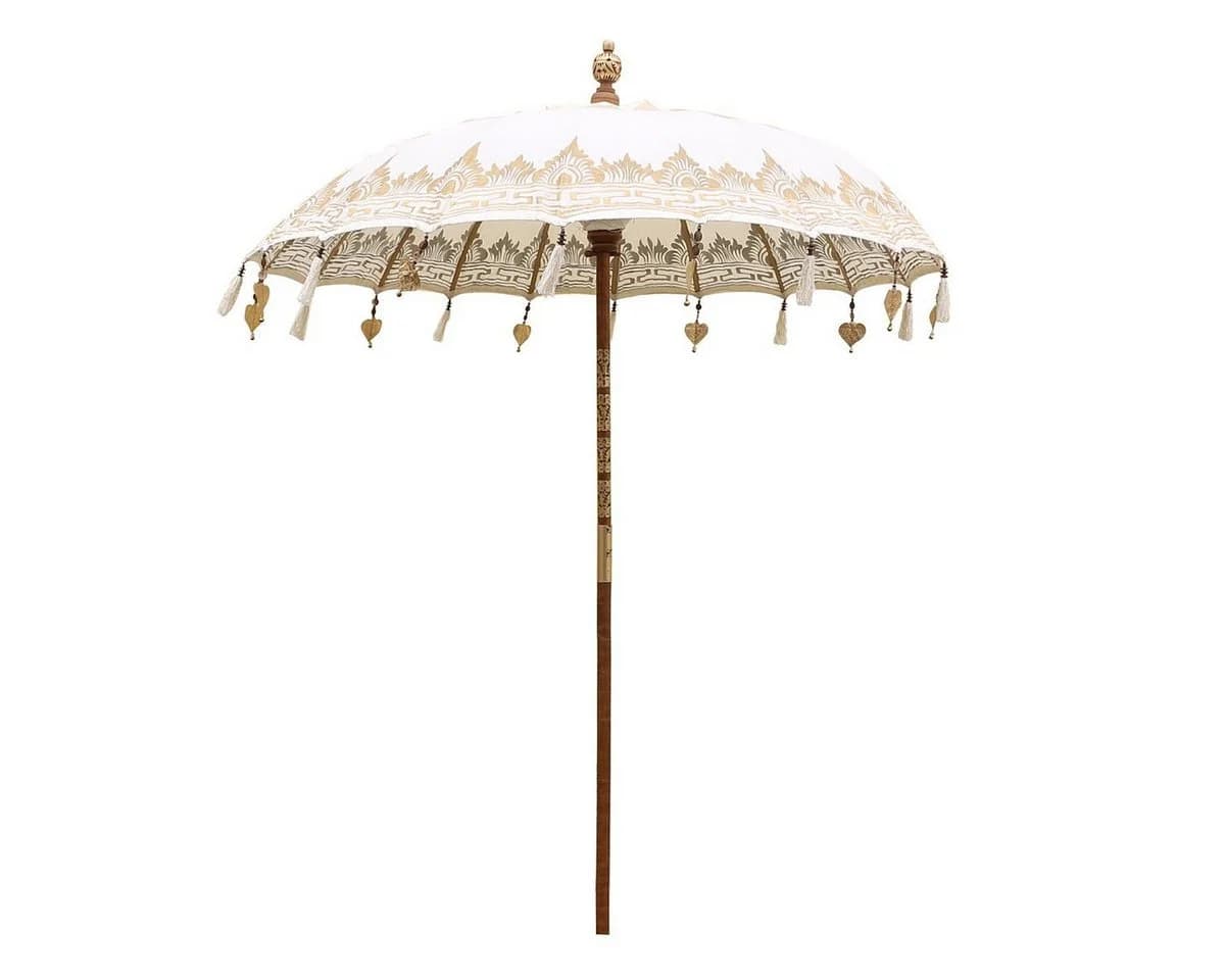 Oriental Galerie Balinesischer Sonnenschirm Weiß Gold Handbemalt - Bild 2