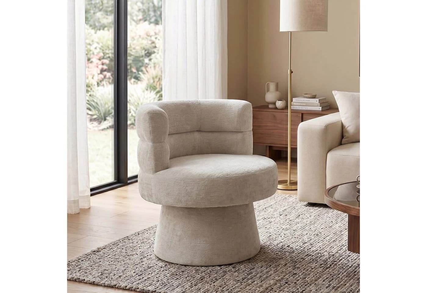 Duhome Loungesessel Beige Chenille 360° drehbar