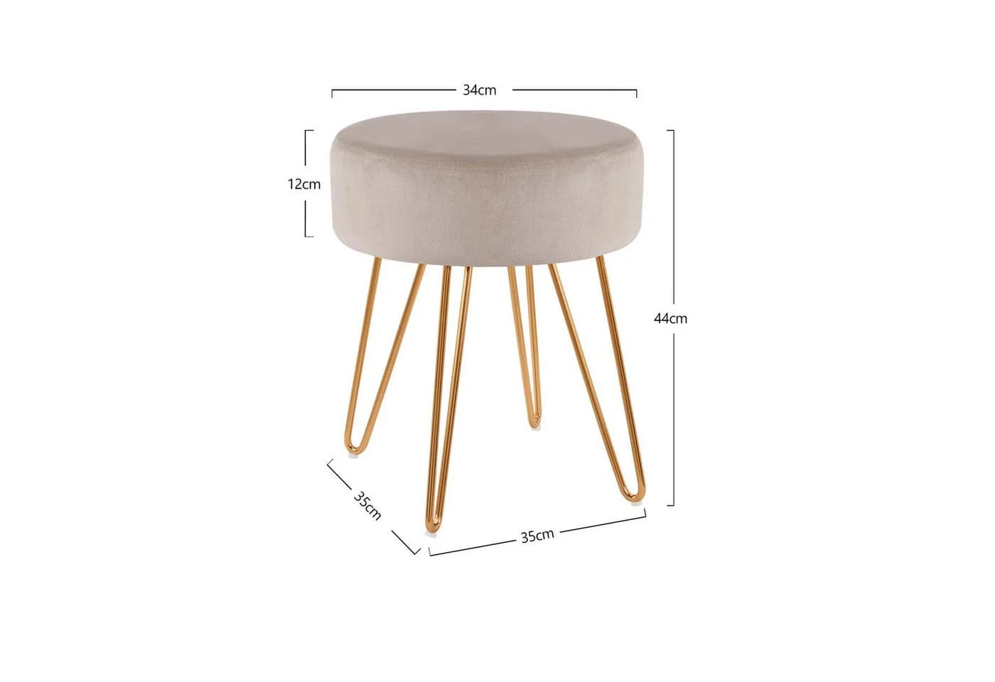 Duhome Hocker 9111 Rund Beige Samt oder Lederoptik Metallbeine