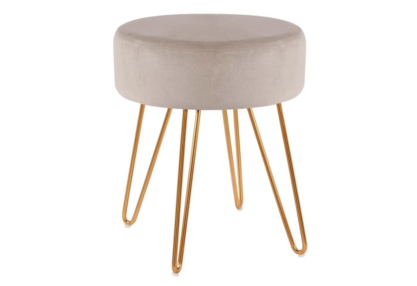 Duhome Hocker 9111 Rund Beige Samt oder Lederoptik Metallbeine - Bild 2