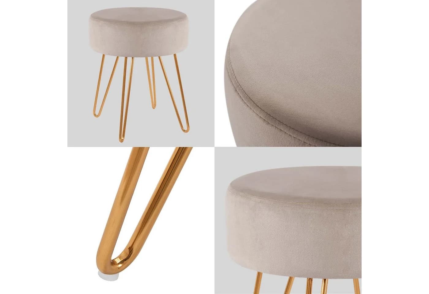 Duhome Hocker 9111 Rund Beige Samt oder Lederoptik Metallbeine - Bild 4