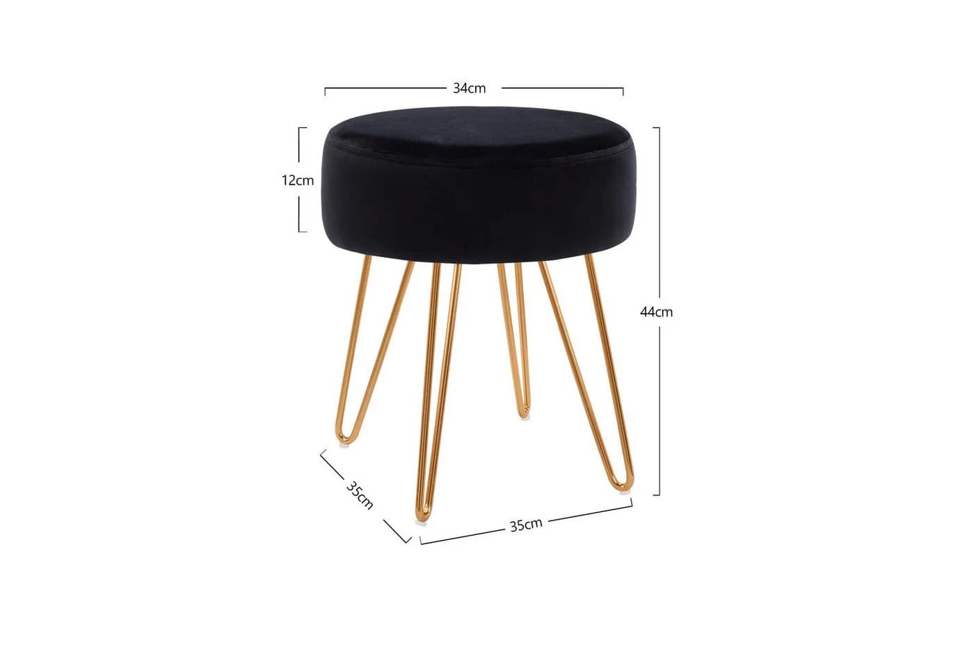 Duhome Hocker 9111 Rund Samt Lederoptik Schwarz Metallbeine