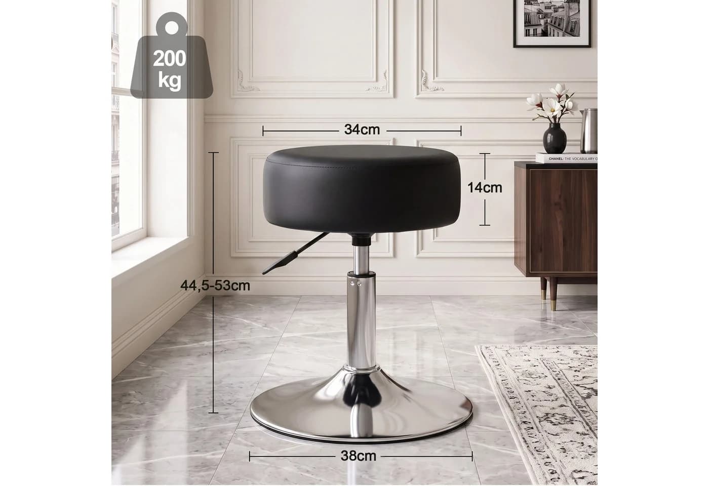 Duhome Drehhocker Schwarz Samt Höhenverstellbar Retro - Bild 3