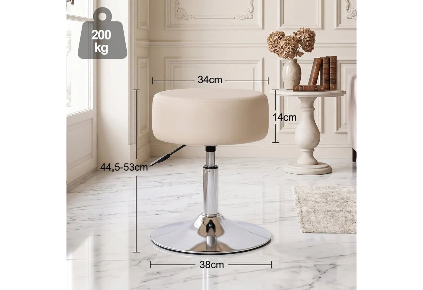 Duhome Hocker Höhenverstellbar Retro-Look Samt Creme - Bild 3