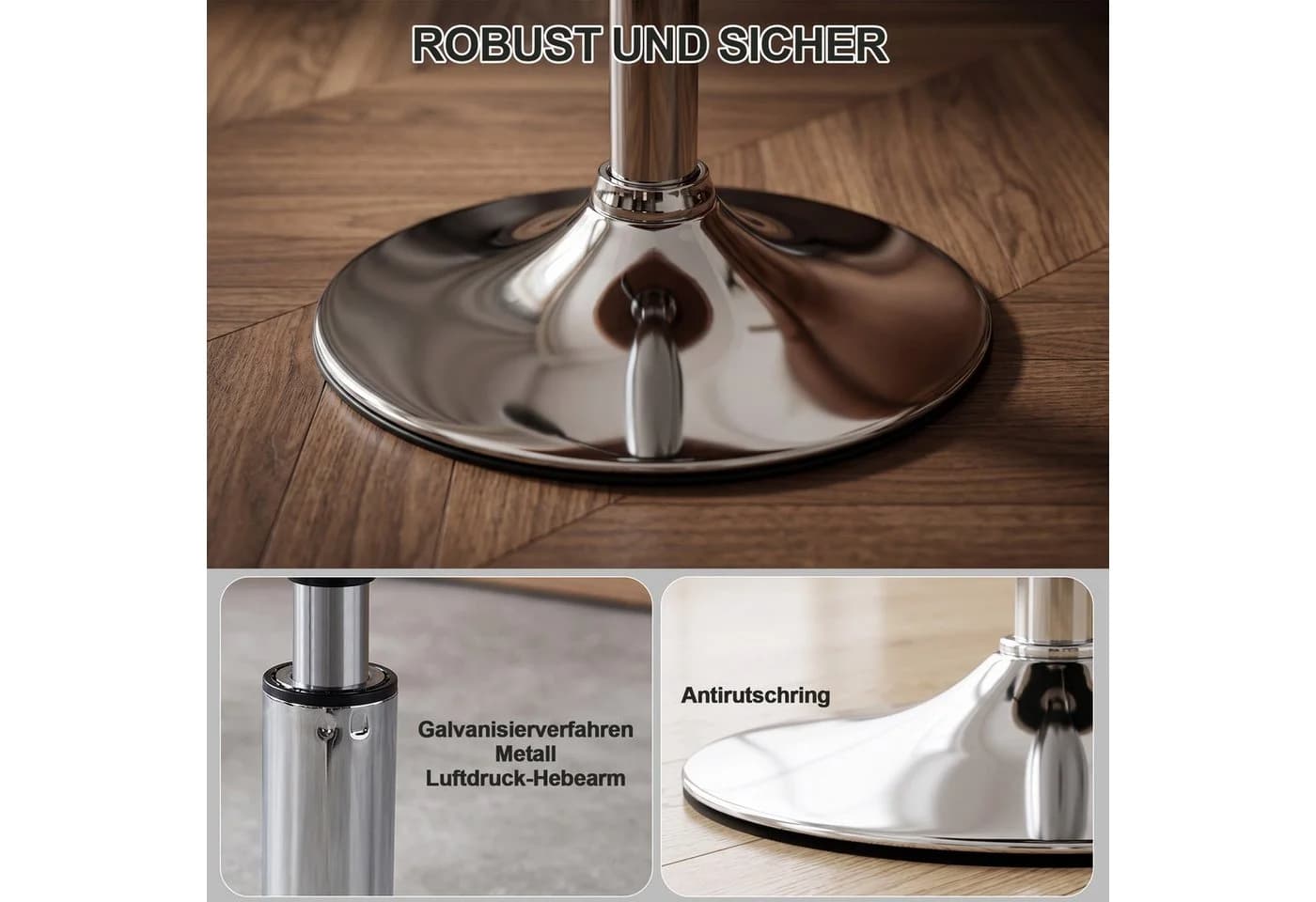 Duhome Hocker Höhenverstellbar Retro-Look Samt Creme - Bild 5