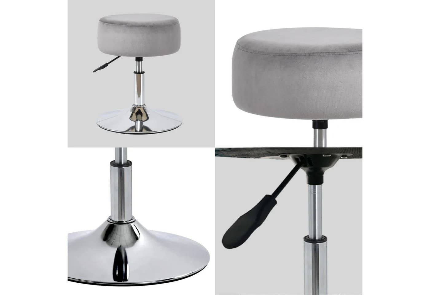 Duhome Drehhocker Grau Retro Höhenverstellbar Samt