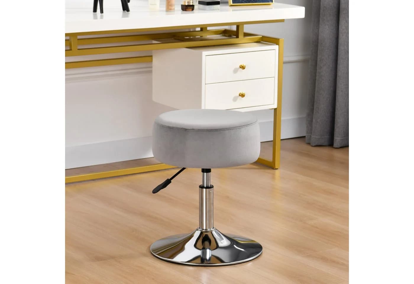 Duhome Drehhocker Grau Retro Höhenverstellbar Samt - Bild 5