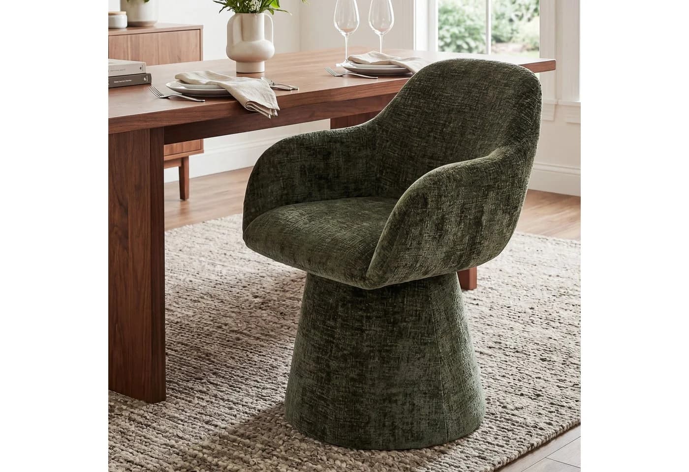 Duhome Esszimmerstuhl 7186A1 Grün 360° Drehstuhl Chenille