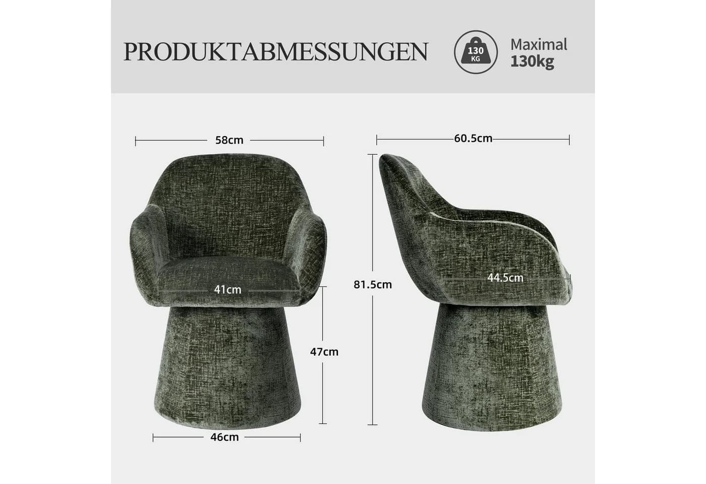 Duhome Esszimmerstuhl 7186A1 Grün 360° Drehstuhl Chenille - Bild 3