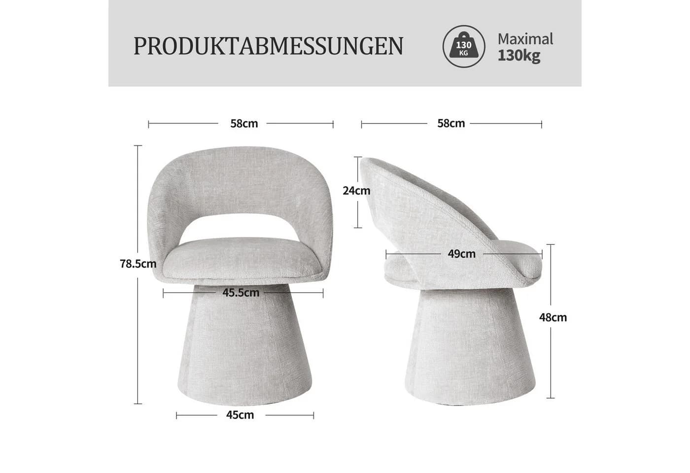 Duhome Esszimmerstuhl 7307A1 Beige Chenille 360° Drehbar - Bild 3