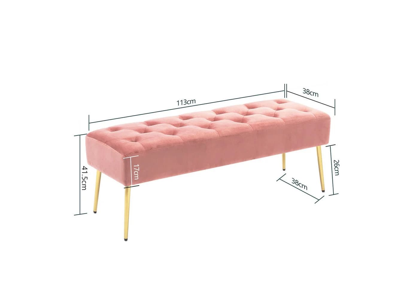 Duhome Sitzhocker 9130C Rosa Samt Metallbeine Retro