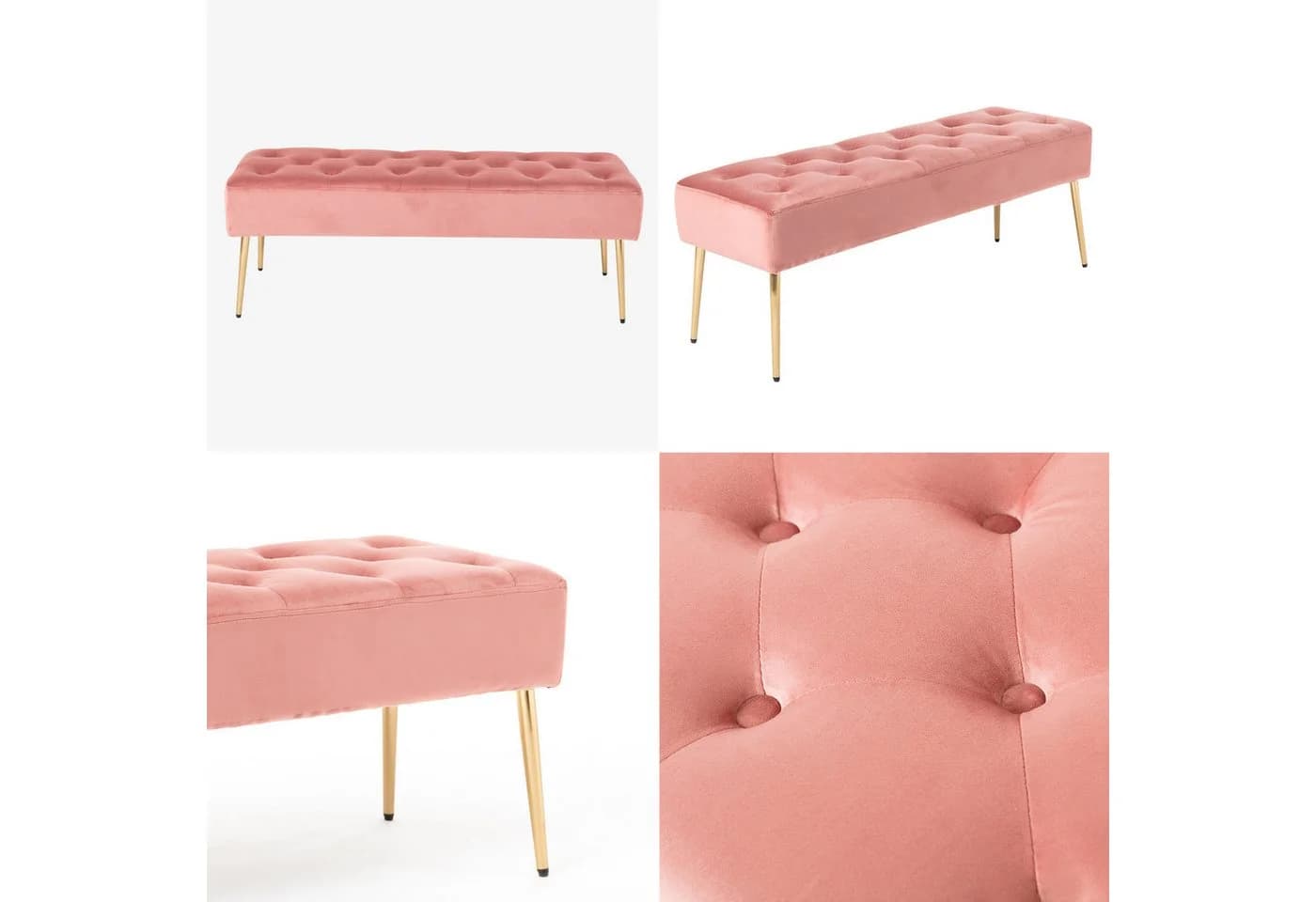 Duhome Sitzhocker 9130C Rosa Samt Metallbeine Retro - Bild 3