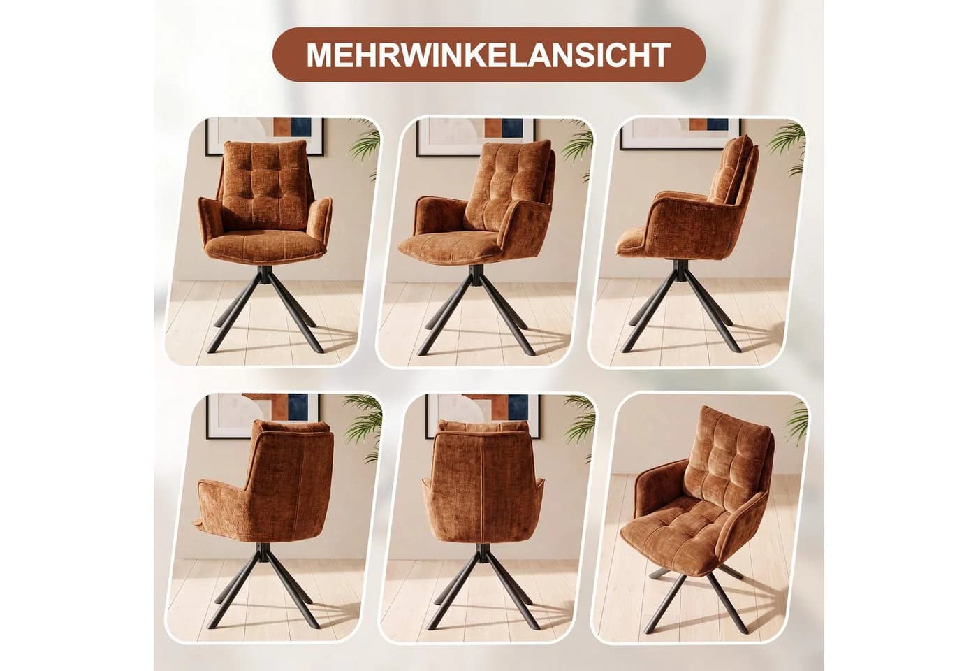 Duhome Esszimmerstuhl 8610A - 360° drehbar, Chenille-Stoff - Bild 4