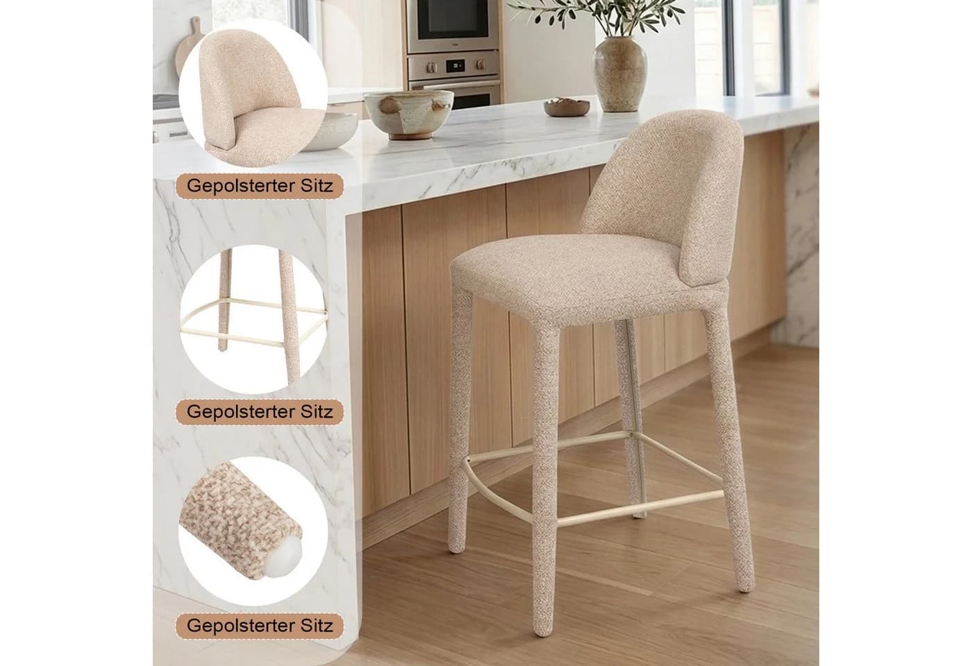 Duhome Barhocker 5520A1 Beige Bouclé Metall - Bild 4