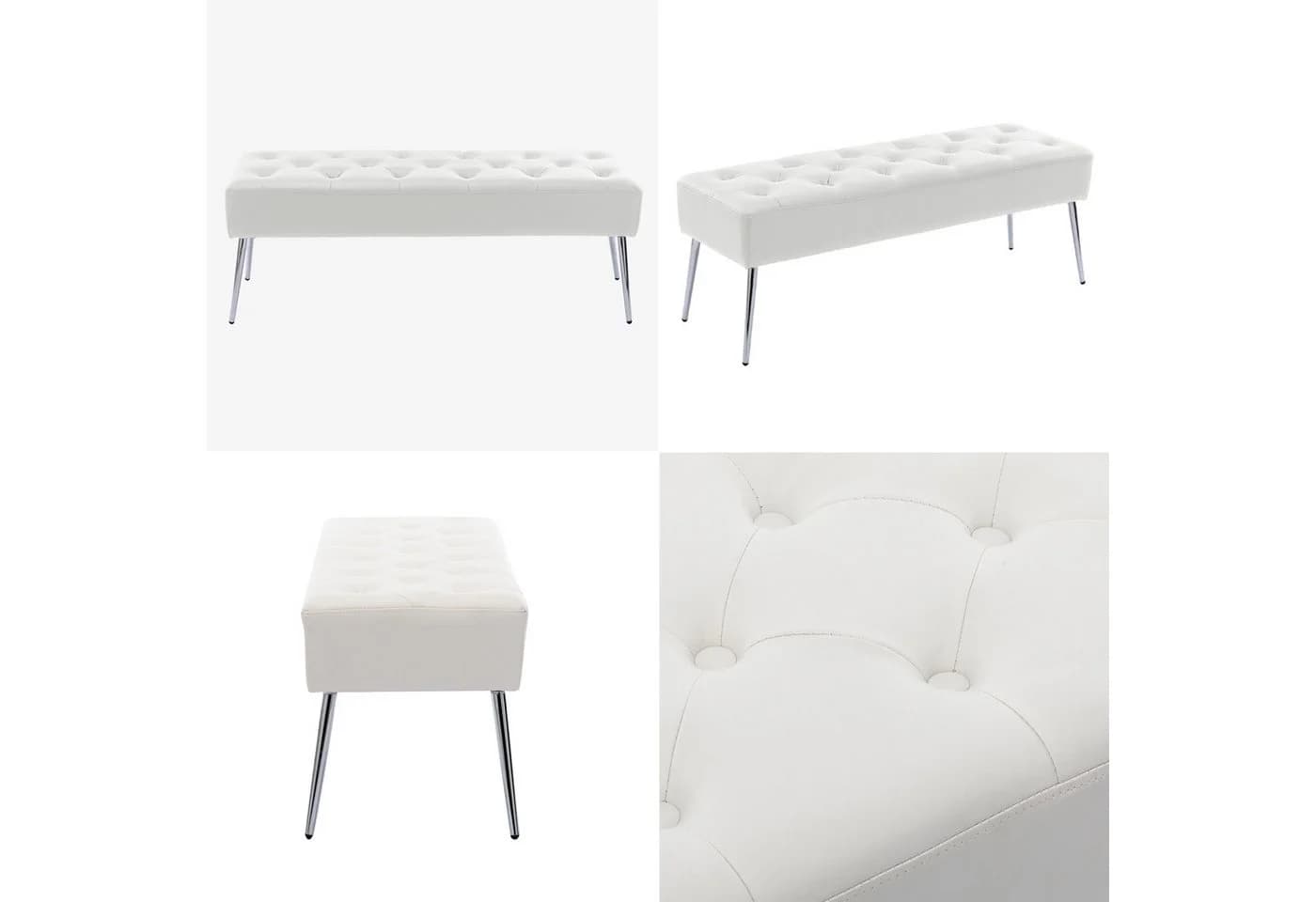 Duhome Sitzhocker 9130C Weiß Samt Metallbeine Retro - Bild 3