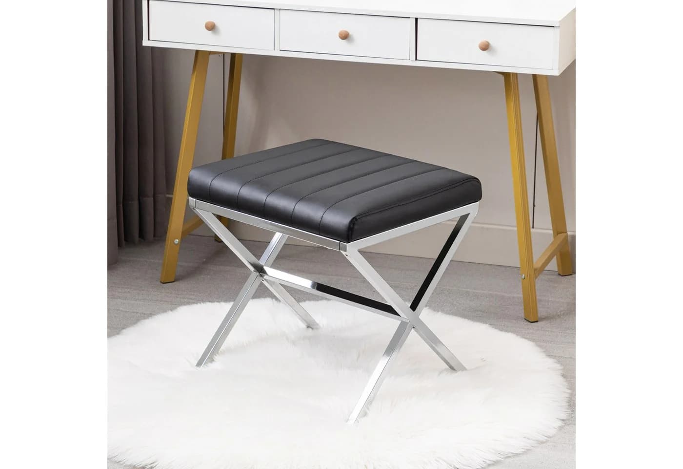 Duhome Hocker Schwarz Kunstleder Gepolstert Sitzhocker