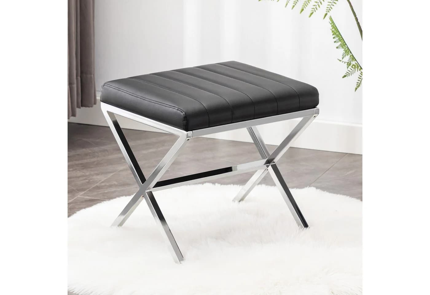 Duhome Hocker Schwarz Kunstleder Gepolstert Sitzhocker - Bild 2