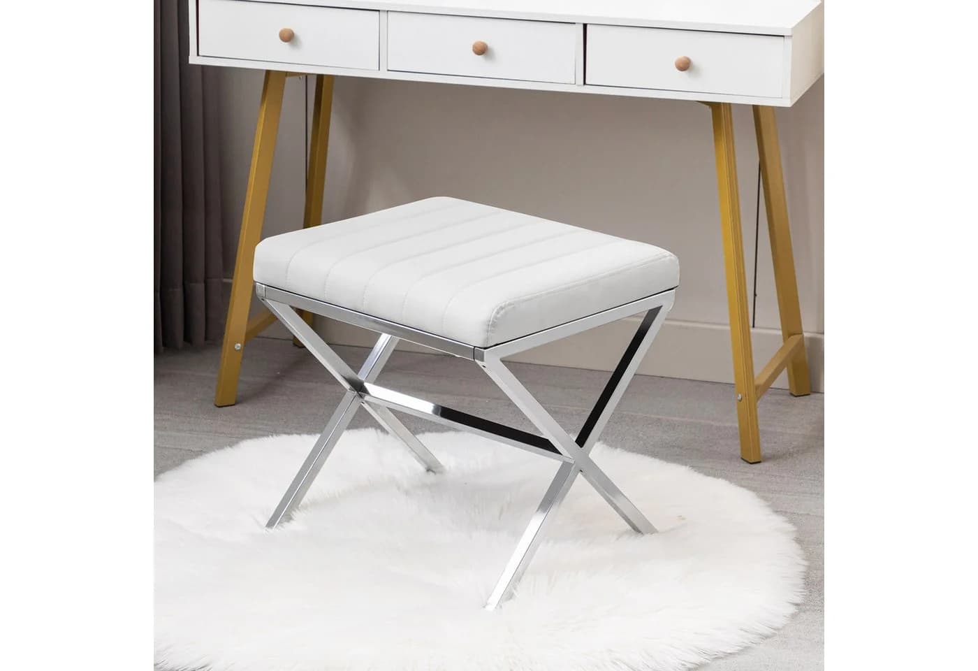 Duhome Hocker 9196A1 Weiß Kunstleder Sitzhocker