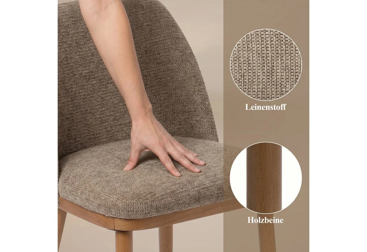 Duhome Esszimmerstuhl 3100 Gepolstert Leinen Braun Holzbeinen - Bild 3