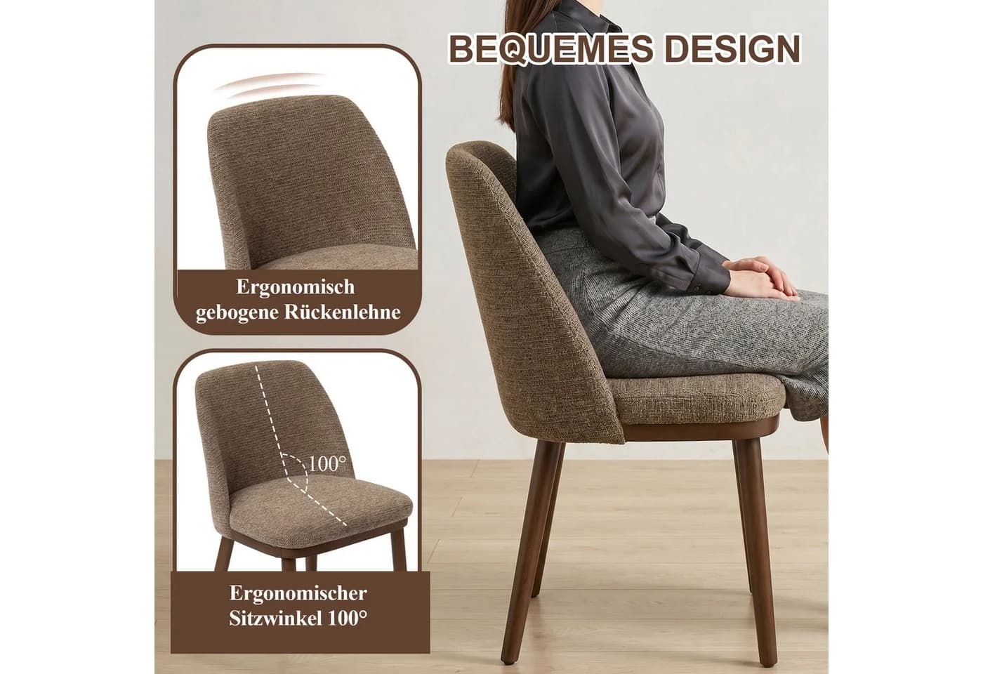 Duhome Esszimmerstuhl 3100 Gepolstert Leinen Braun Holzbeinen - Bild 4