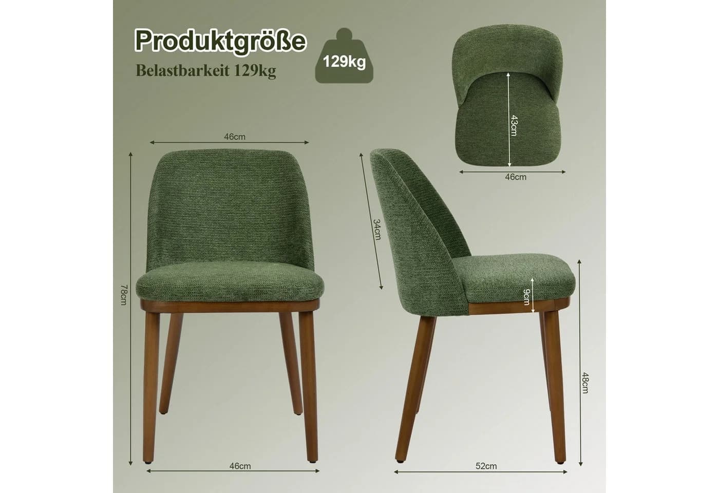 Duhome Esszimmerstuhl (3100) Grün Leinen gepolstert mit Holzbeinen - Bild 5