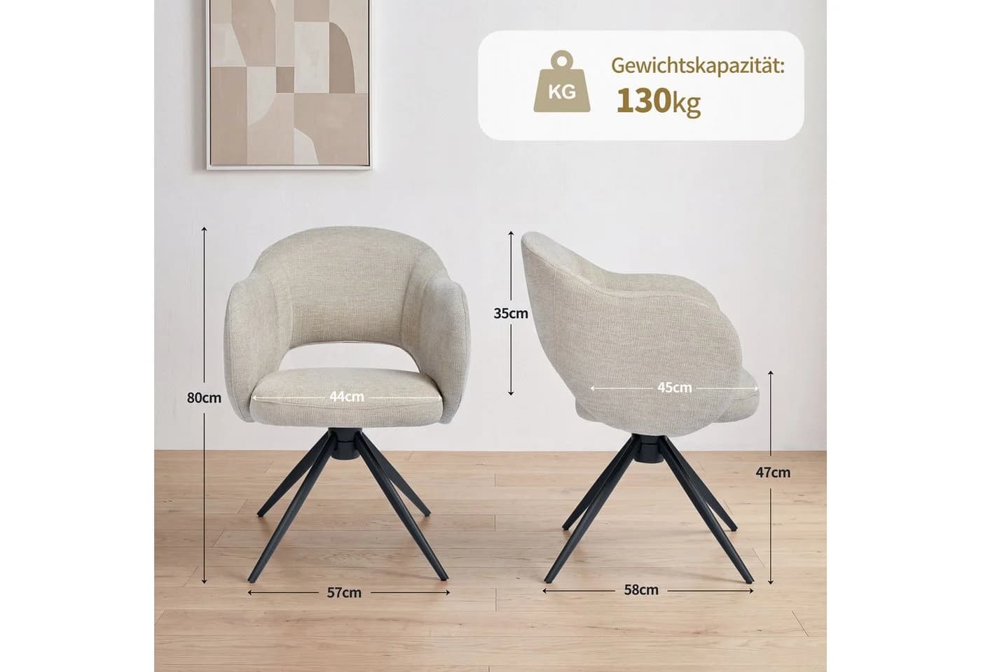 Duhome Esszimmerstuhl 2er Set Chenille Beige 180° drehbar