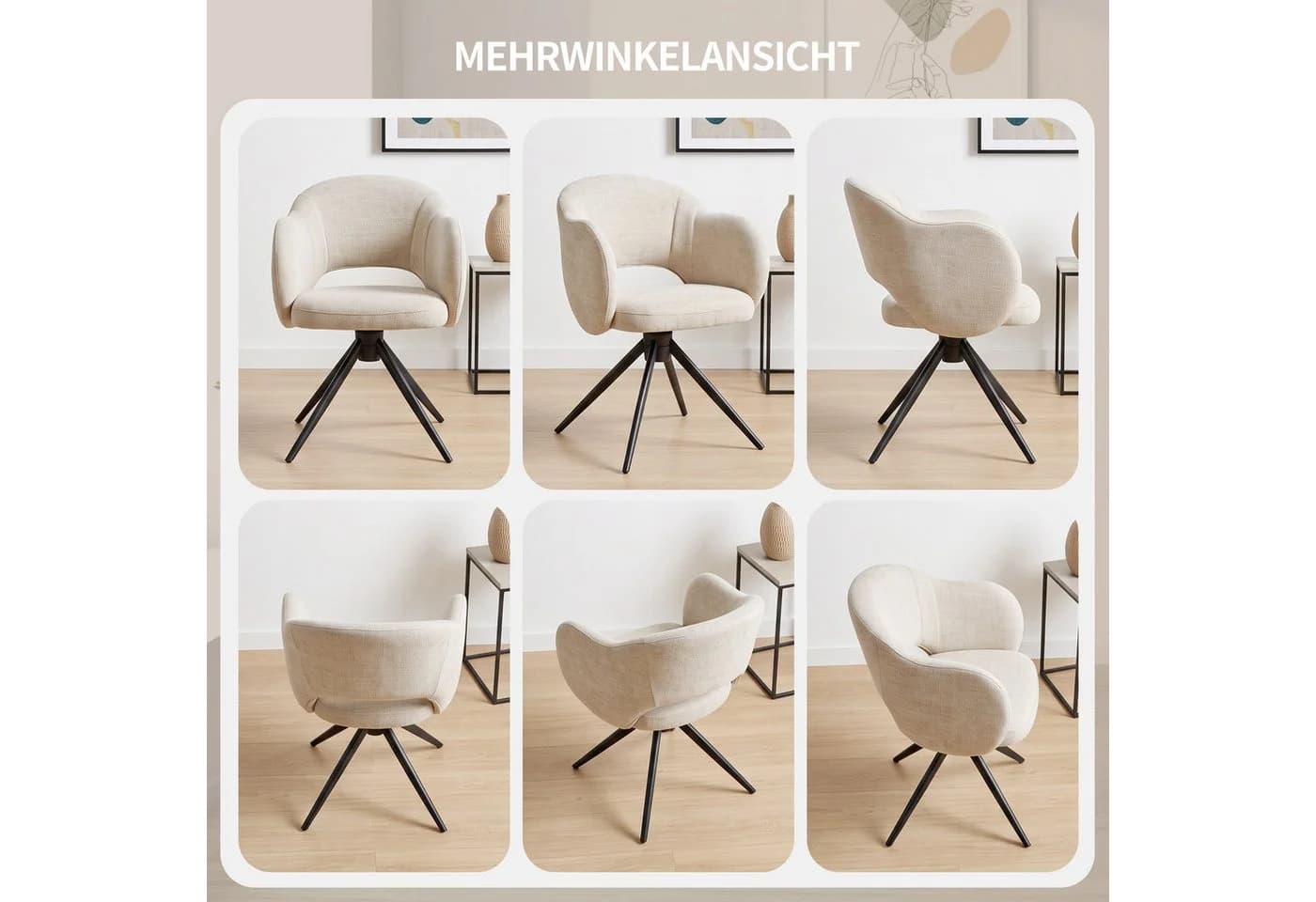 Duhome Esszimmerstuhl 2er Set Chenille Beige 180° drehbar - Bild 5