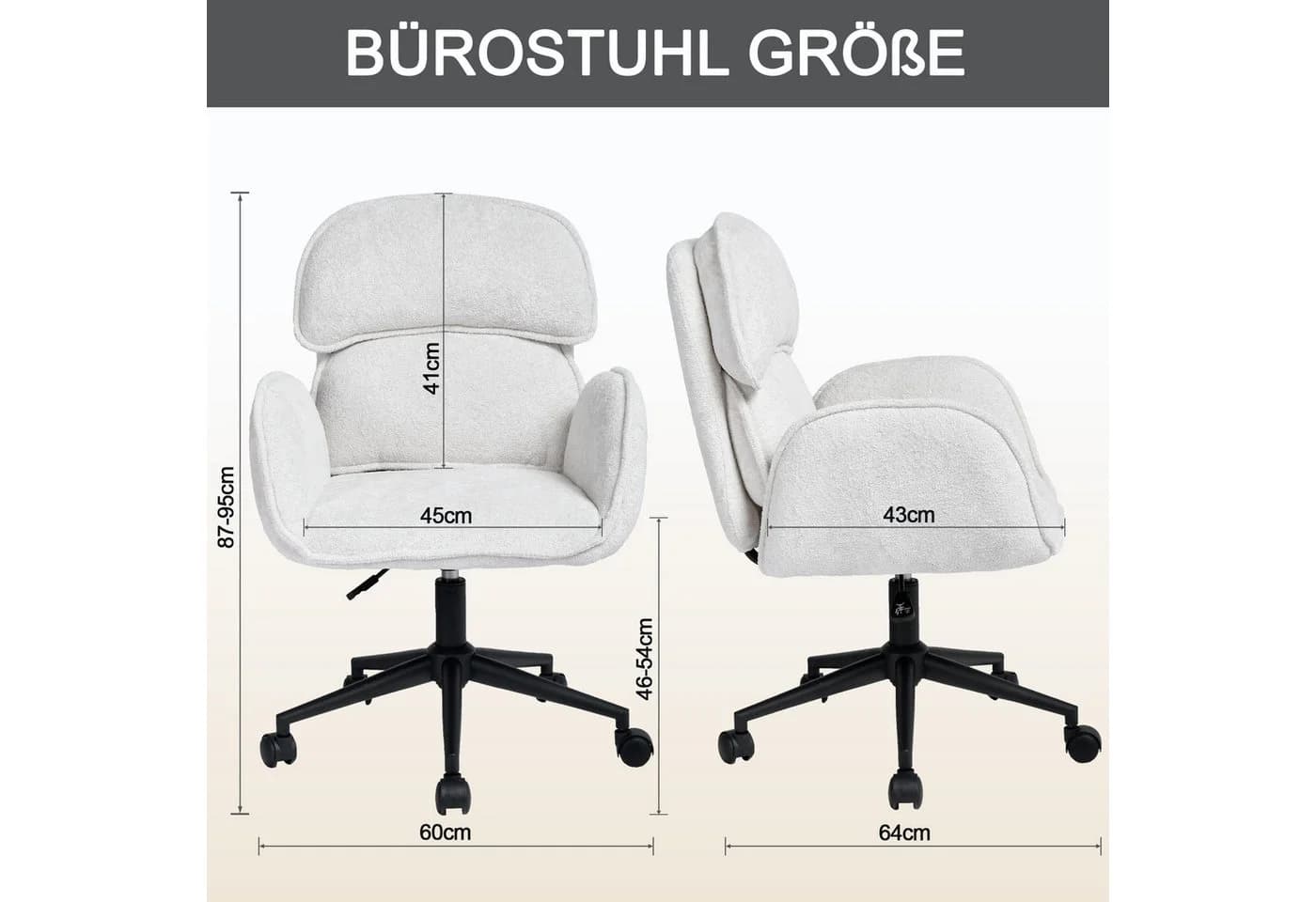 Duhome Bürostuhl 9-283 Teddy-Samt Doppelrückenlehne Weiß - Bild 3