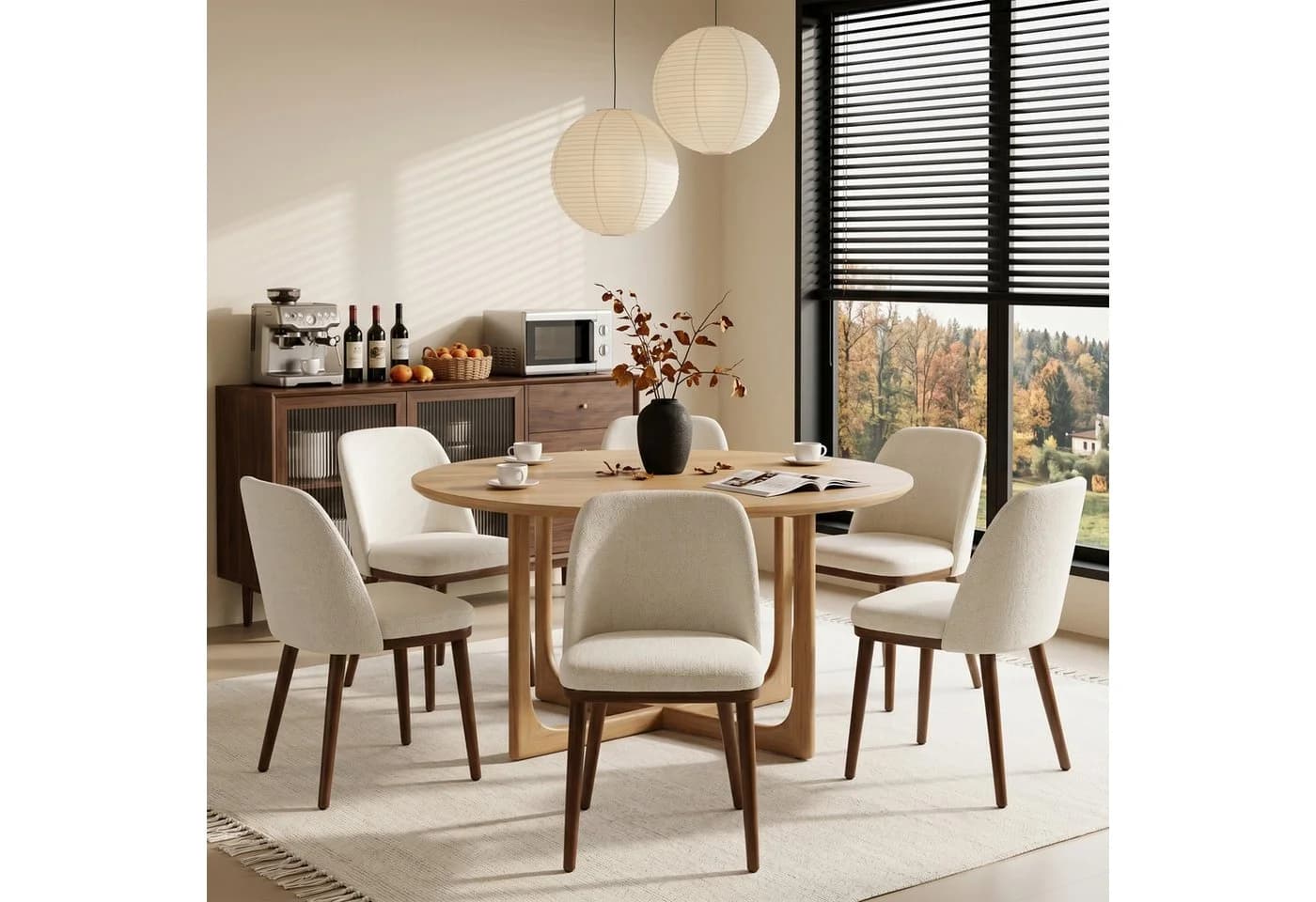 Duhome Esszimmerstuhl 3100 Beige Leinen gepolstert Holzbeine