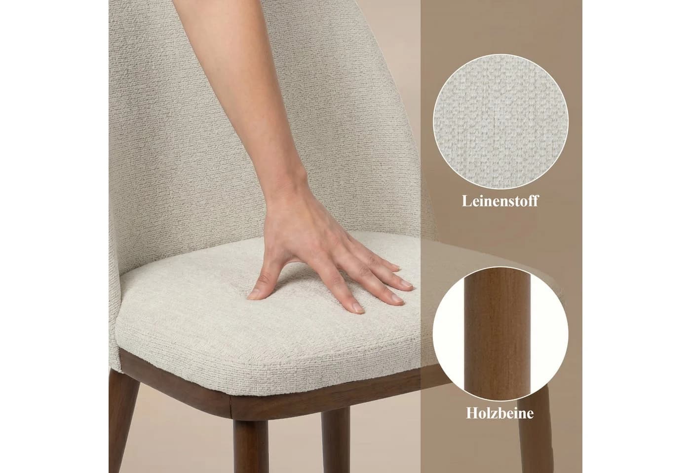 Duhome Esszimmerstuhl 3100 Beige Leinen gepolstert Holzbeine - Bild 3