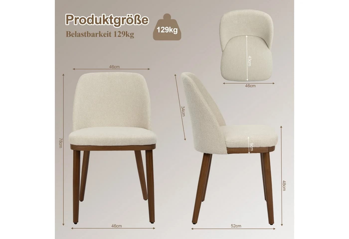 Duhome Esszimmerstuhl 3100 Beige Leinen gepolstert Holzbeine - Bild 5