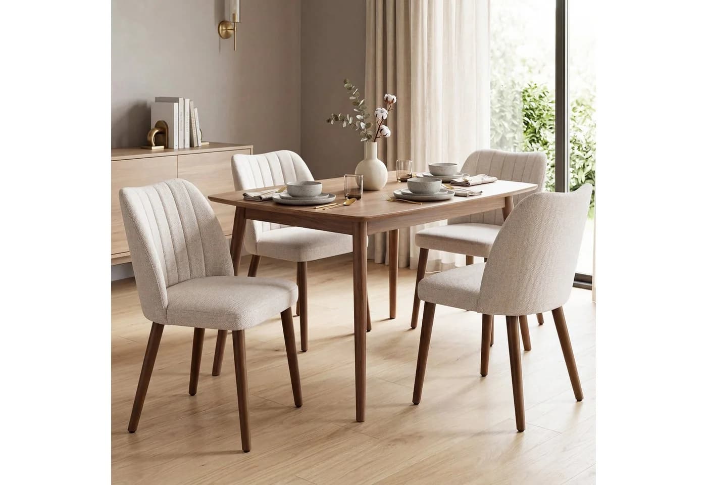 Duhome Esszimmerstuhl 3008G Beige Leinen Gepolstert