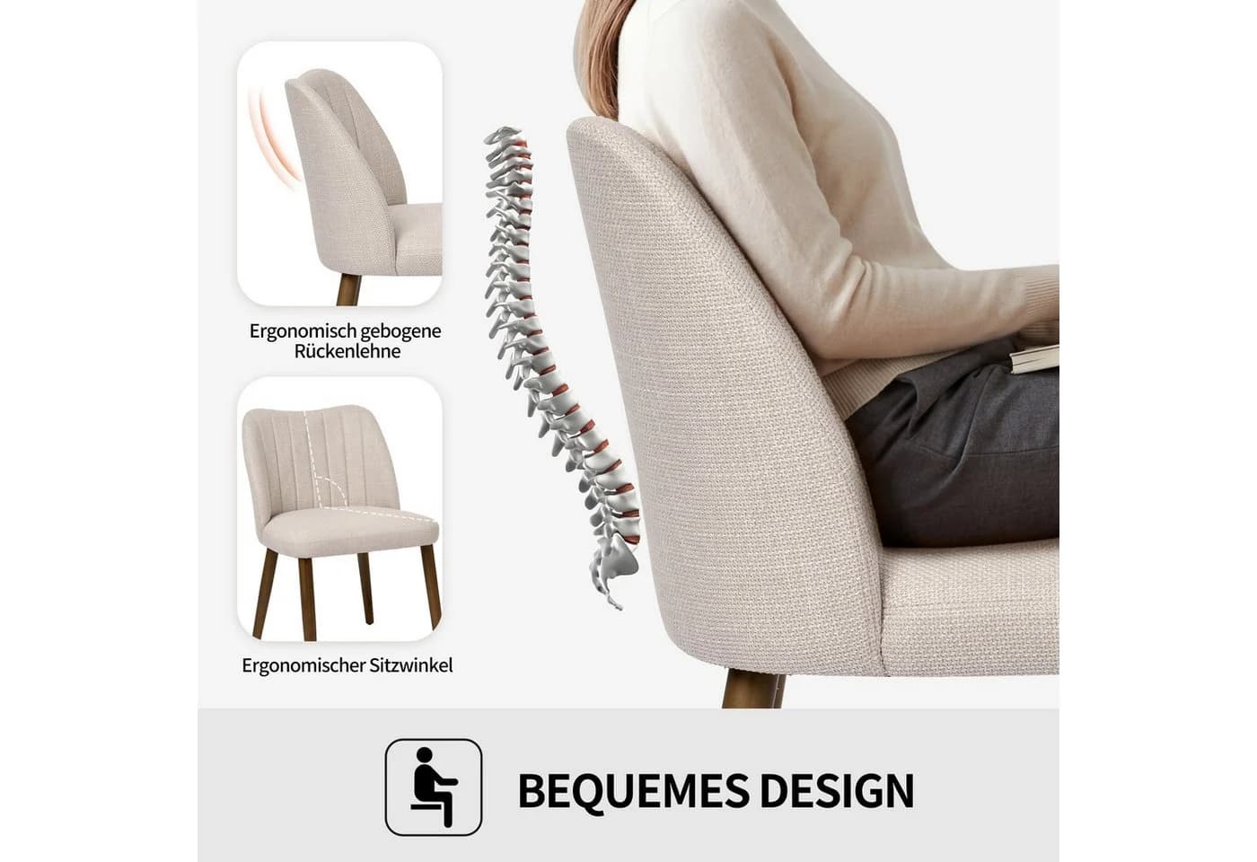 Duhome Esszimmerstuhl 3008G Beige Leinen Gepolstert - Bild 3