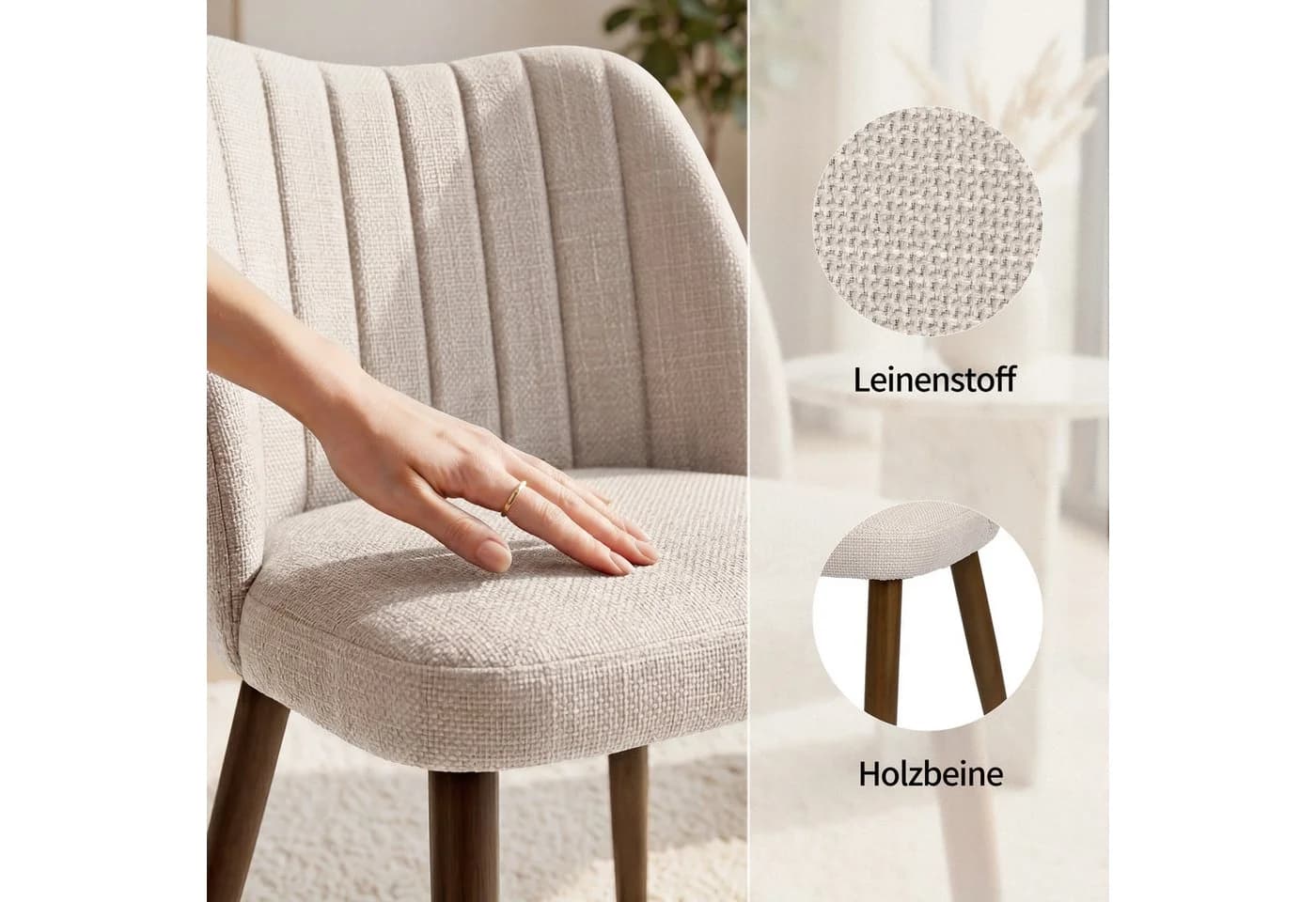 Duhome Esszimmerstuhl 3008G Beige Leinen Gepolstert - Bild 4