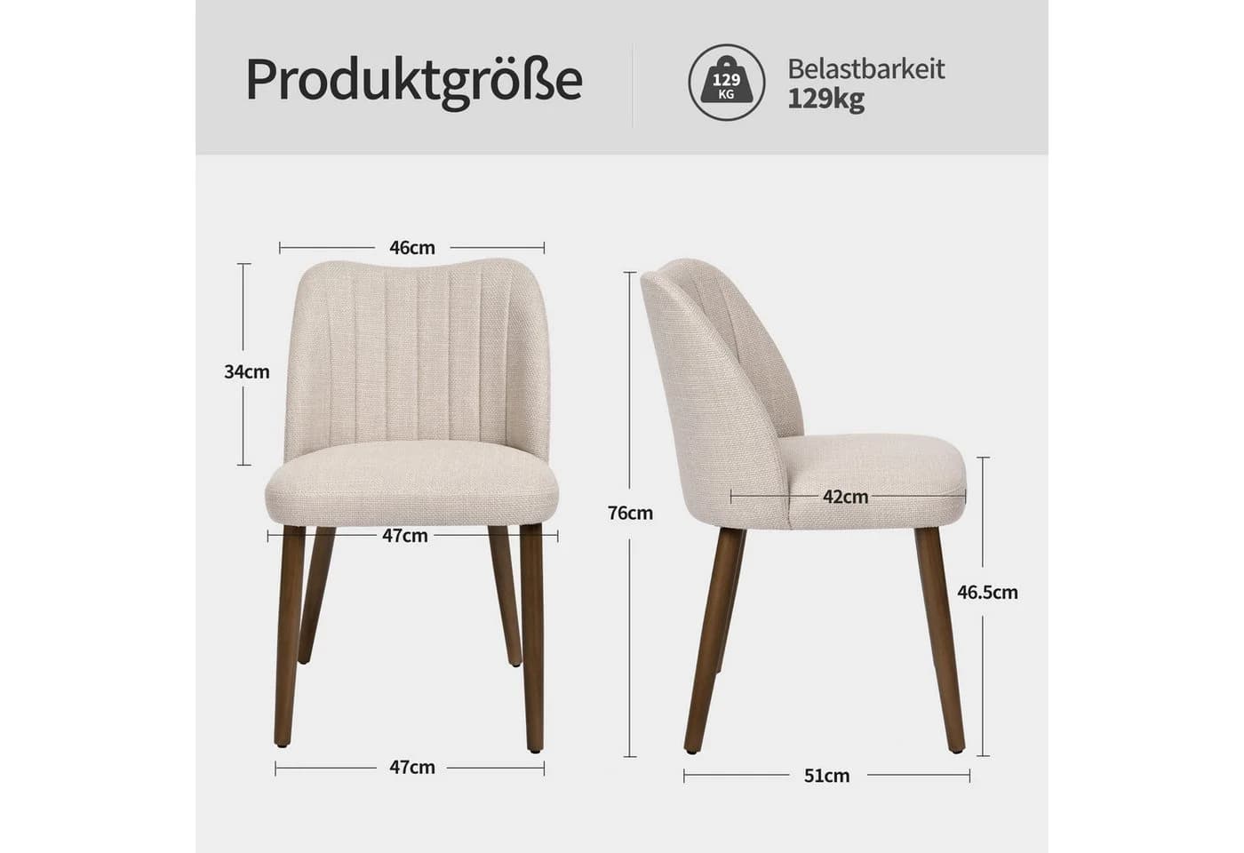 Duhome Esszimmerstuhl 3008G Beige Leinen Gepolstert - Bild 5