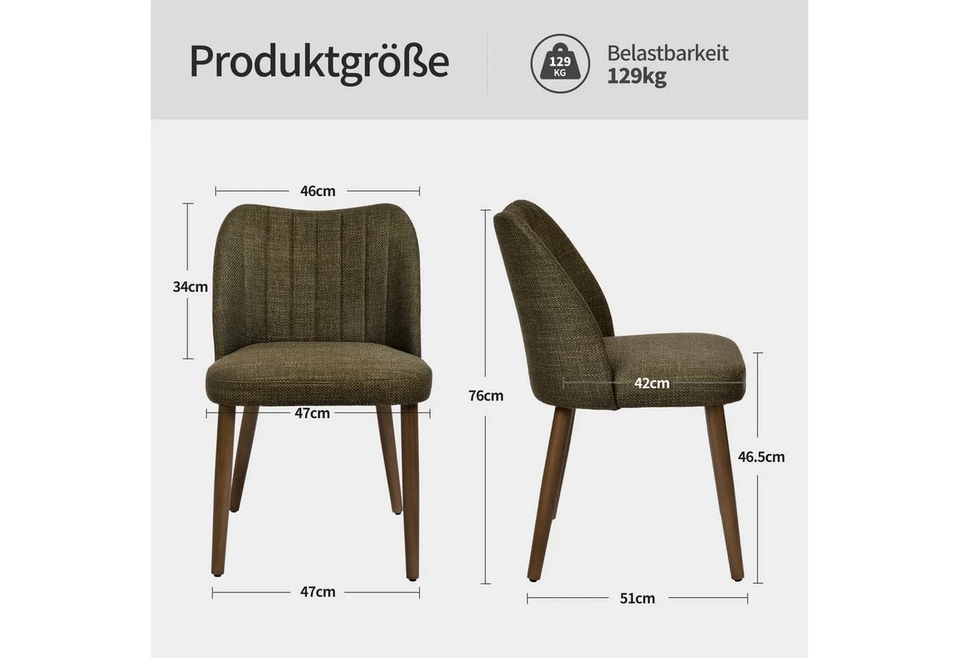 Duhome Esszimmerstuhl 3008G Grün Leinen Holzbeinen Gepolstert - Bild 5