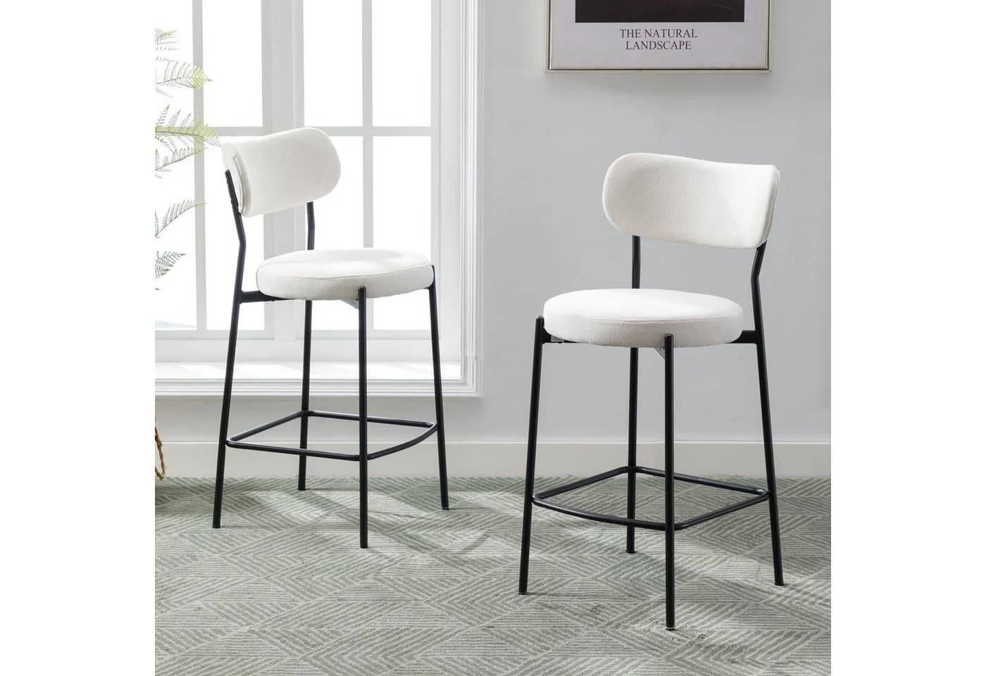 Duhome Barhocker 2er Set Beige Schlingenstoff mit Rückenlehne