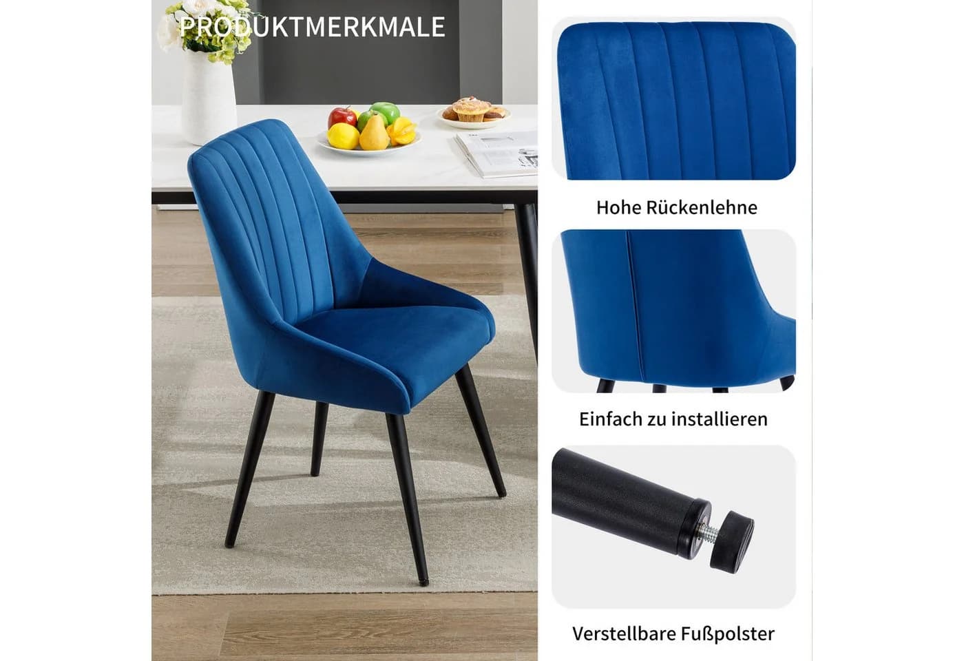 Duhome Esszimmerstuhl 8066C 2er Set Samt Retro Metallbeine - Bild 5