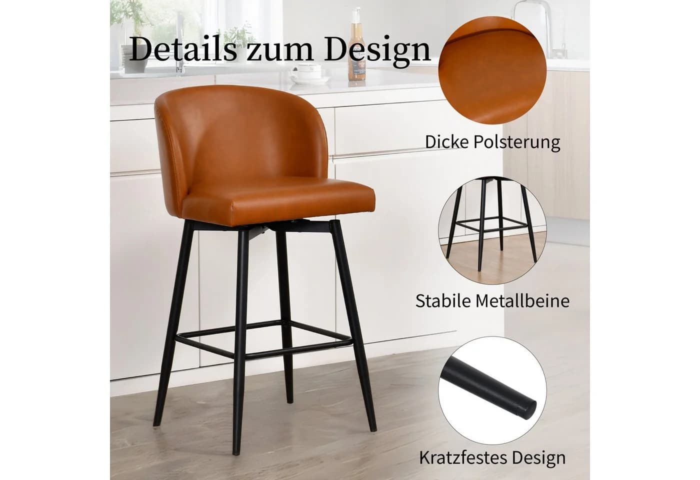 Duhome Barhocker 360° Drehbar PU Leder 2er Set - Bild 5