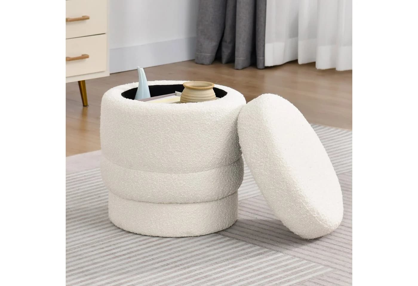 Duhome Runder Polsterhocker mit Stauraum Weiss Drehbar - Bild 2