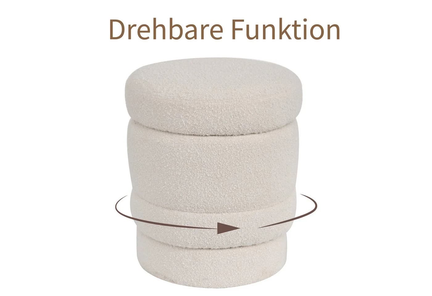 Duhome Runder Polsterhocker mit Stauraum Weiss Drehbar - Bild 4