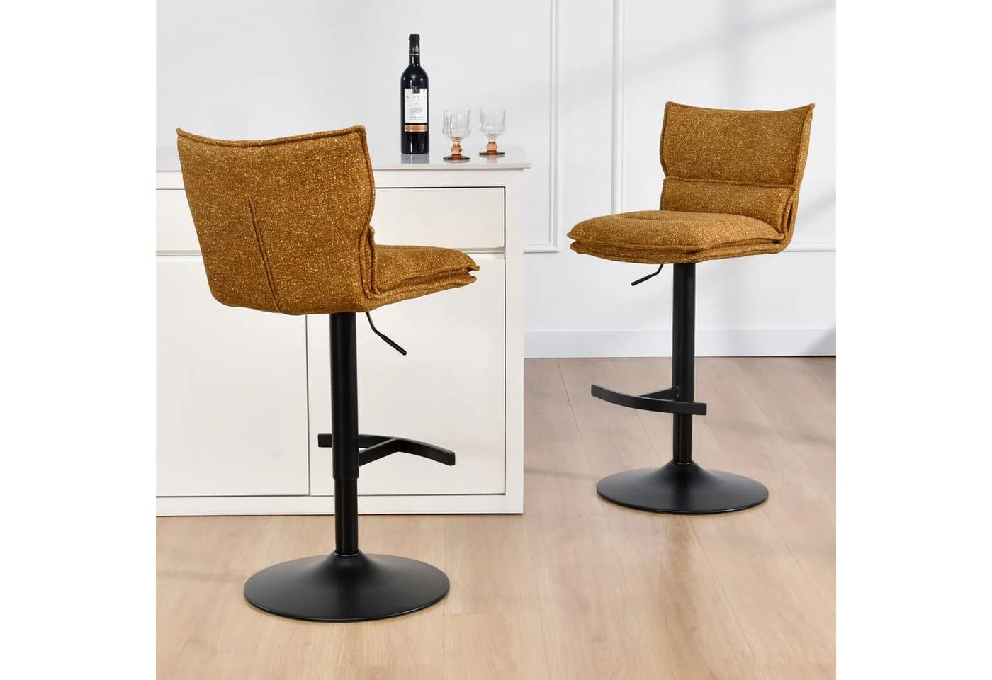 Duhome Barhocker 5501A1 2er Set Drehbar Bouclé Gelb