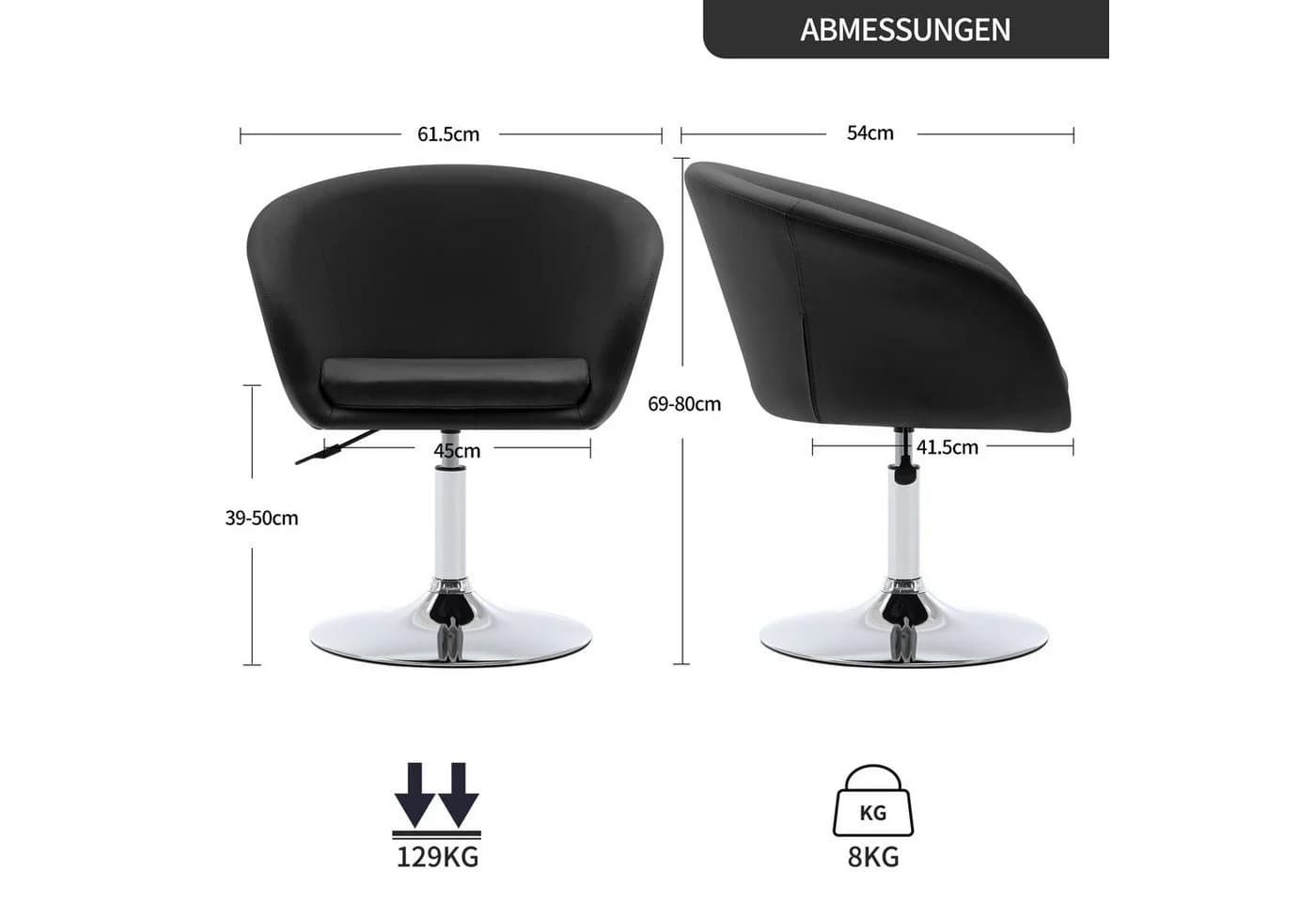 Duhome Loungesessel WY440 Schwarz Höhenverstellbar mit Armlehne