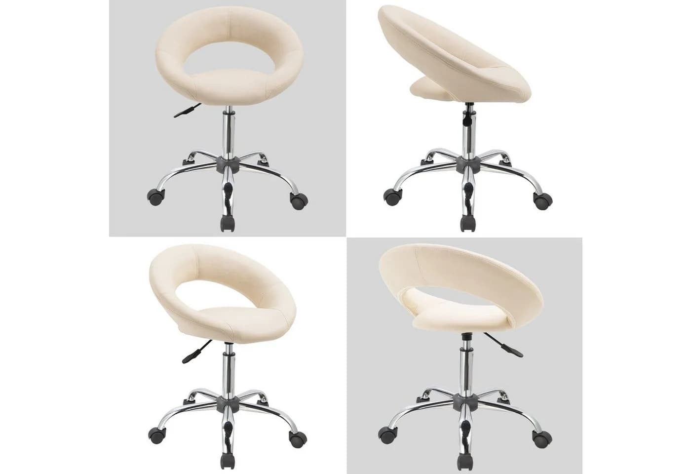 Duhome Rollhocker mit Rückenlehne Kunstleder Beige Höhenverstellbar - Bild 3