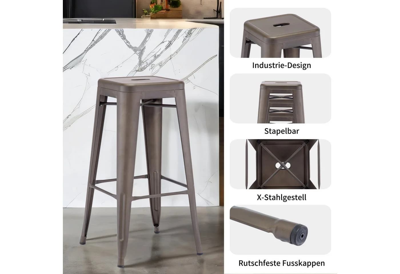 Duhome Barhocker 665D Stapelbar Metall Industry Design Metallic Braun - Bild 5