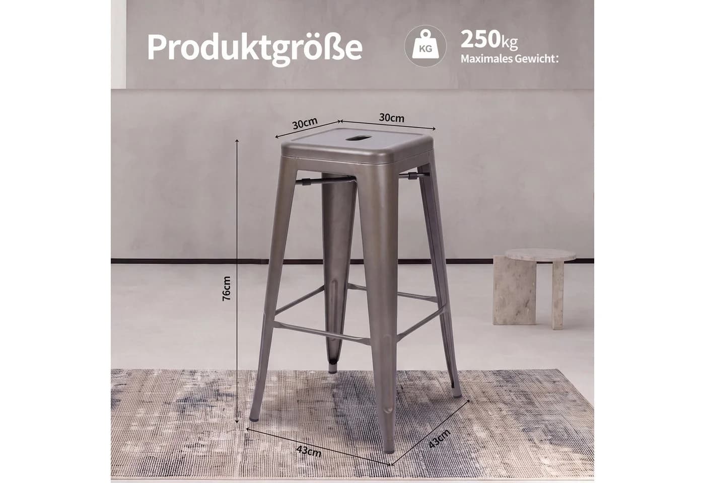 Duhome Barhocker 665D Stapelbar Metall Industry Design Braun - Bild 3