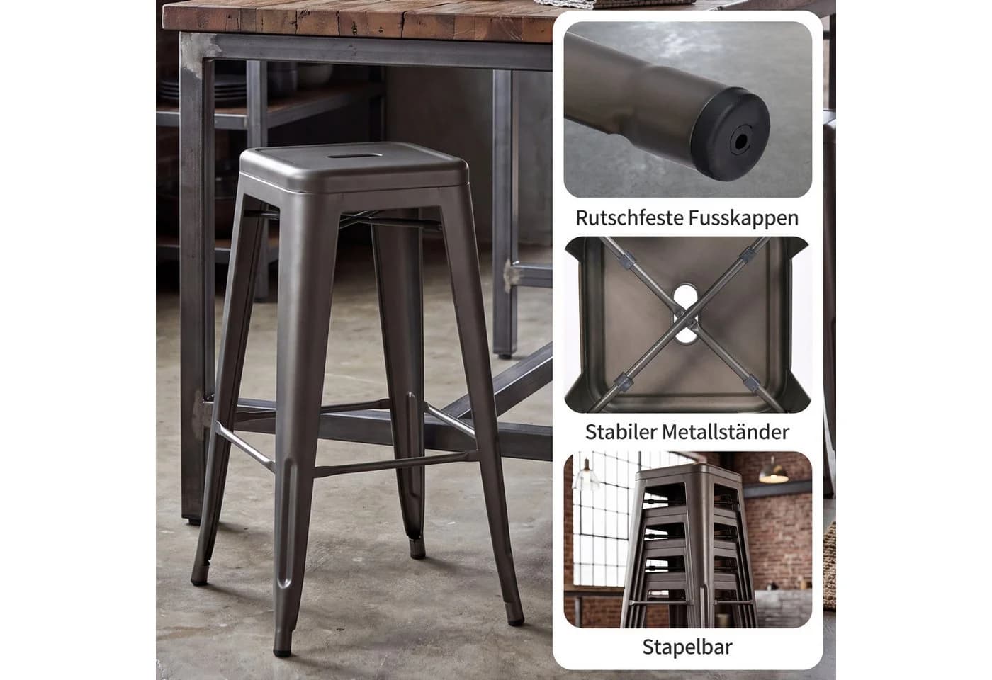 Duhome Barhocker 665D Stapelbar Metall Industry Design Braun - Bild 5